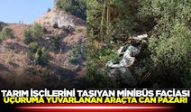 Feci kaza: Tarım işçilerini taşıyan minibüs uçuruma yuvarlandı