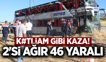 Amasya'da çift katlı yolcu otobüsü devrildi: 2'si ağır 46 yaralı