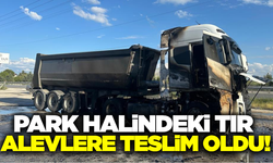 Uşak'ta park halindeki tır alev alev yandı
