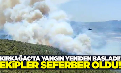 Kırkağaç'ta kontrol altına alınan yangın rüzgarın etkisiyle tekrar başladı