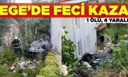Ege'de otomobil bahçeye uçtu: 1 ölü, 4 yaralı