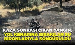 Kaza sonrası alev alan araç, yol kenarına bırakılan su bidonlarıyla söndürüldü