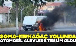 Soma-Kırkağaç Karayolu'nda Seyir Halindeki Otomobil Alev Aldı