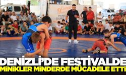 Denizli'de düzenlenen festivalde minikler minderde mücadele etti