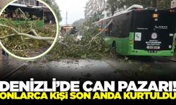 Denizli'de şiddetli fırtına ağacı, belediye otobüsünün üzerine devirdi