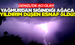 Denizli'de yağmurdan korunmak isteyen esnafa yıldırım çarptı!