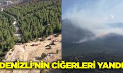 Denizli'deki yanan alan havadan görüntülendi