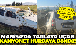 Salihli'de kamyonet tarlaya uçtu: Sürücü ölümden döndü!