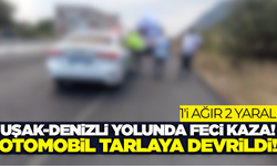 Uşak'ta tarlaya devrilen otomobildeki 2 kişi yaralandı!