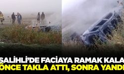 Salihli'de otomobil önce takla attı, sonra alev alev yandı