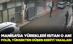 Salihli'de kahraman polis, düşen kediyi yakaladı!