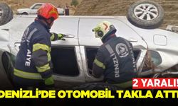 Denizli'de yoldan çıkan otomobil takla attı!