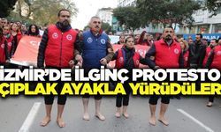 İzmir'de işçilerden çıplak ayaklı protesto
