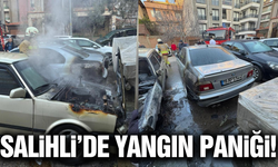 Salihli'de park halindeki iki otomobil yandı!