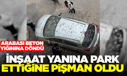 Manisa'da inşaat faciası ucuz atlatıldı: Park halindeki otomobilin üzerine beton harcı döküldü