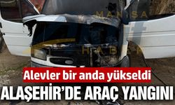 Alaşehir'de park halindeki kamyonet alev aldı