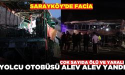 Denizli'de facia: Yolcu otobüsü alev alev yandı