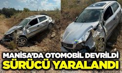Manisa'da devrilen otomobilin sürücüsü yaralandı
