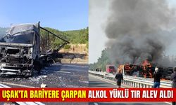 Ege'de feci kaza: Alkol yüklü tır devrilip alev aldı