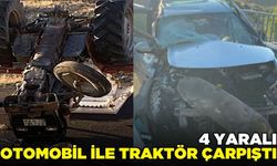 Otomobil ile çarpışan traktör takla attı: 4 yaralı