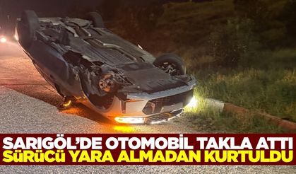 Sarıgöl'de kontrolden çıkan otomobil takla attı