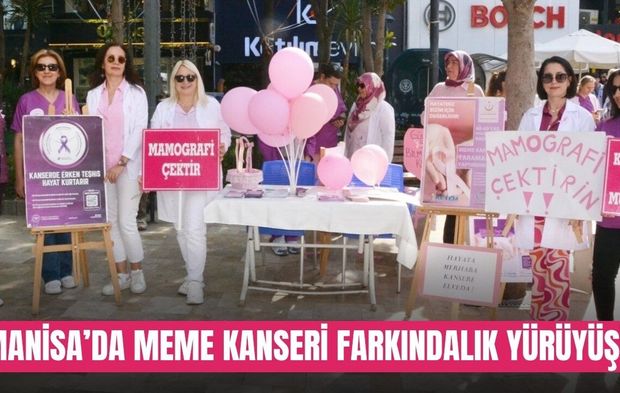 Manisa'da pembe kurdeleli farkındalık yürüyüşü