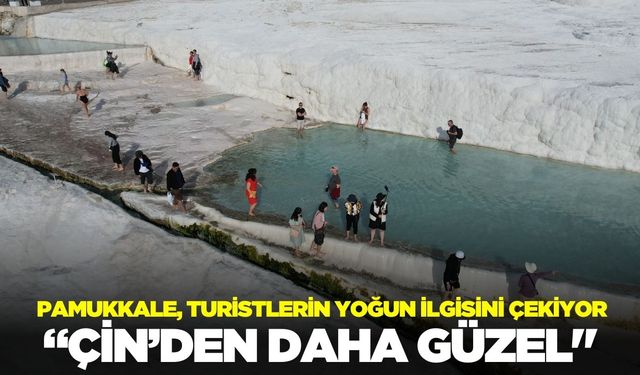 Pamukkale travertenlerine, turistlerden yoğun ilgi!
