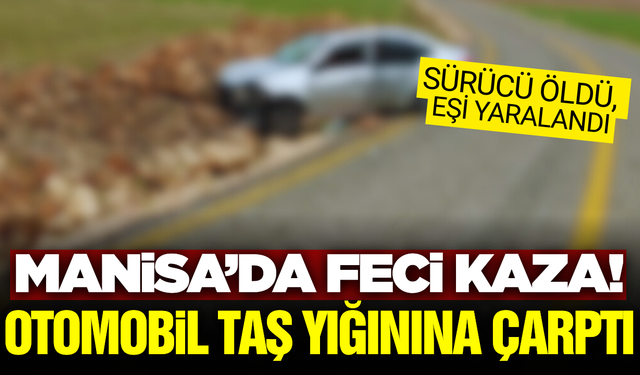 Manisa'da taş yığınına çarpan otomobilin sürücüsü öldü, eşi yaralı