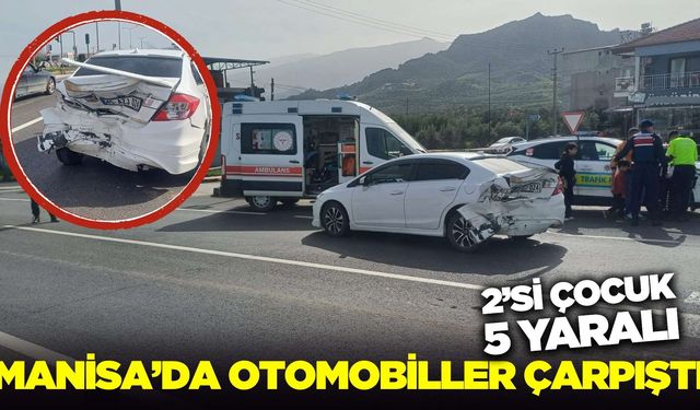 Salihli'de otomobiller çarpıştı: 2’si çocuk 5 yaralı