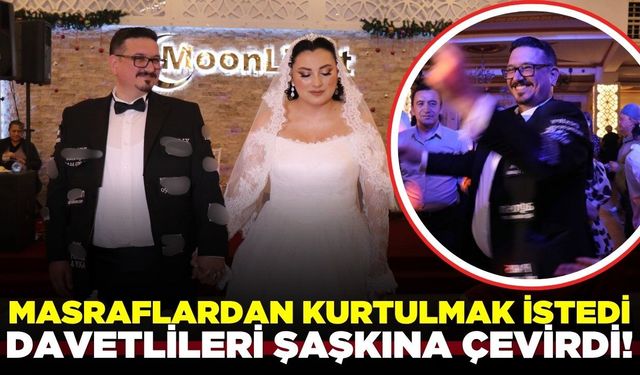 Denizli'de masrafları düşürmek için damatlığını reklam panosuna çevirdi