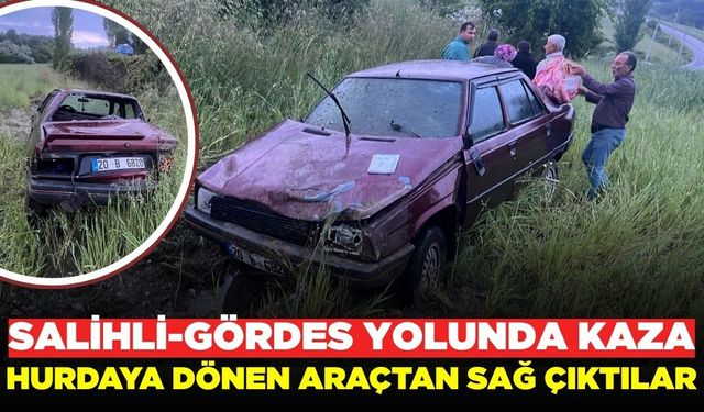 Salihli-Gördes yolunda kaza: Araç hurdaya döndü!