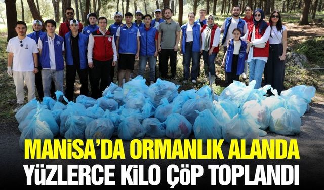 Manisa protokolü ve öğrenciler yüzlerce kilo atık topladı