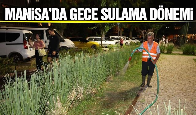 Manisa'da yeşil alanlar gece sulanıyor