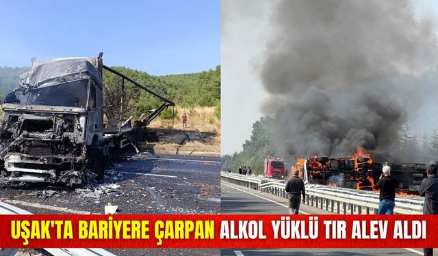 Ege'de feci kaza: Alkol yüklü tır devrilip alev aldı