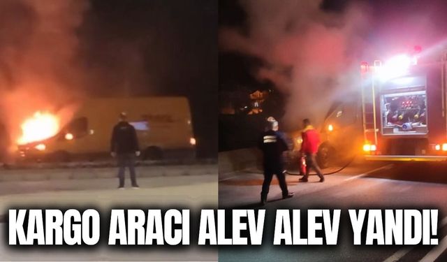 Denizli'de kargo aracı alevlere teslim oldu!