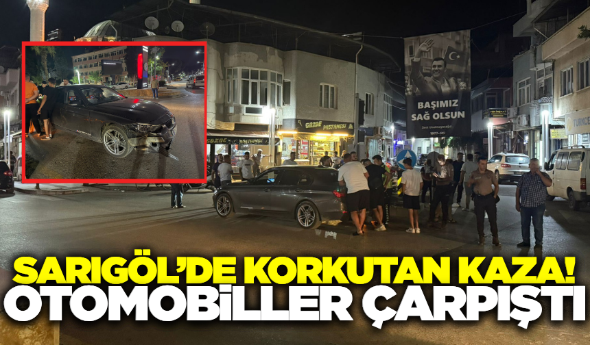 Sarıgöl'de kavşakta otomobiller çarpıştı!