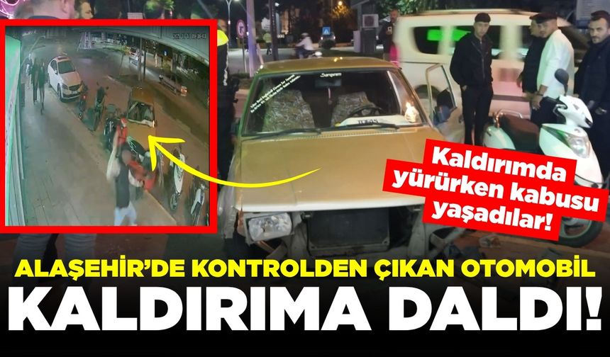Alaşehir’de kontrolden çıkan otomobil kaldırıma daldı