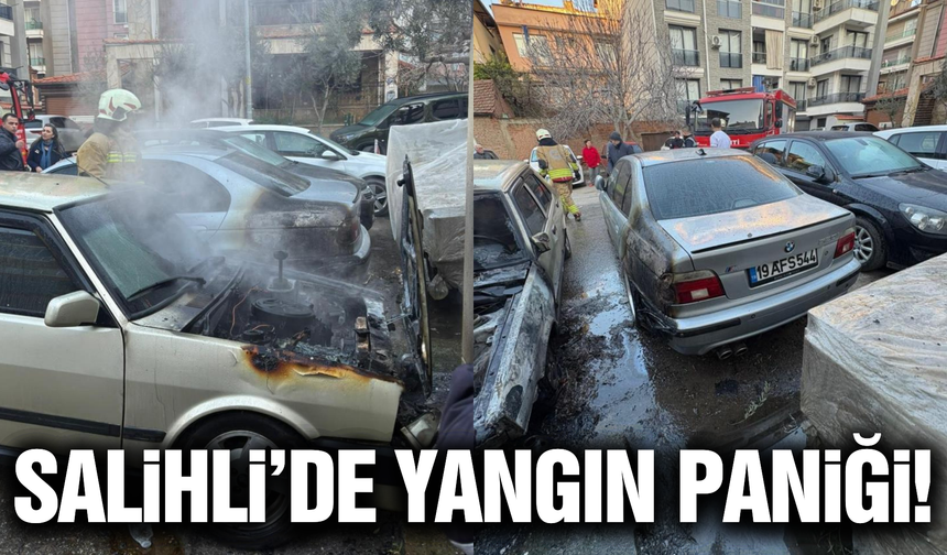Salihli'de park halindeki iki otomobil yandı!