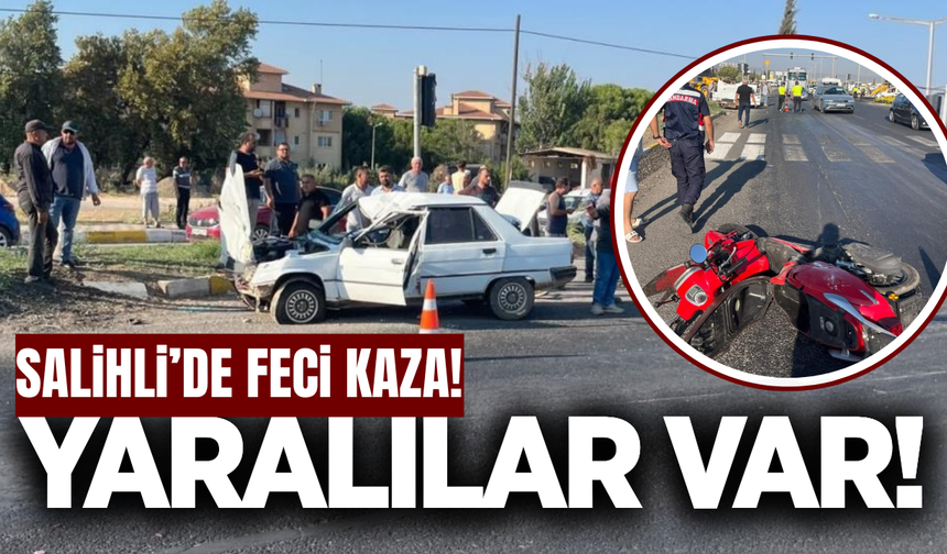 Salihli'de kavşakta otomobil ile motosiklet çarpıştı: Yaralılar var!