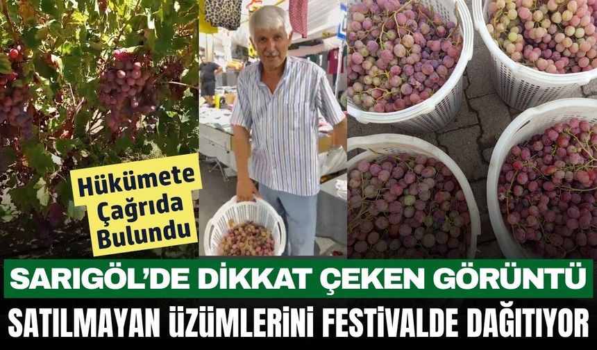 Sarıgöllü üretici satamadığı 1 ton üzümünü festivalde dağıtıyor