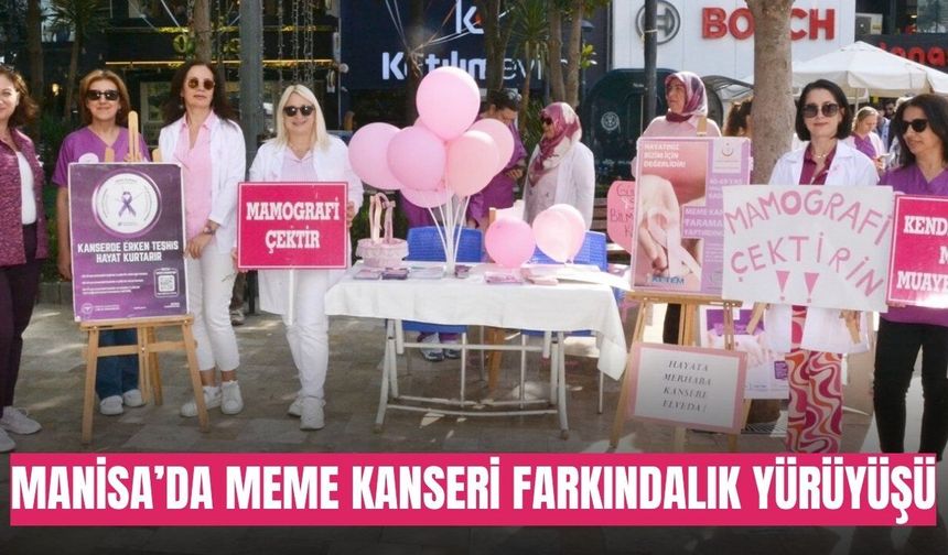 Manisa'da pembe kurdeleli farkındalık yürüyüşü