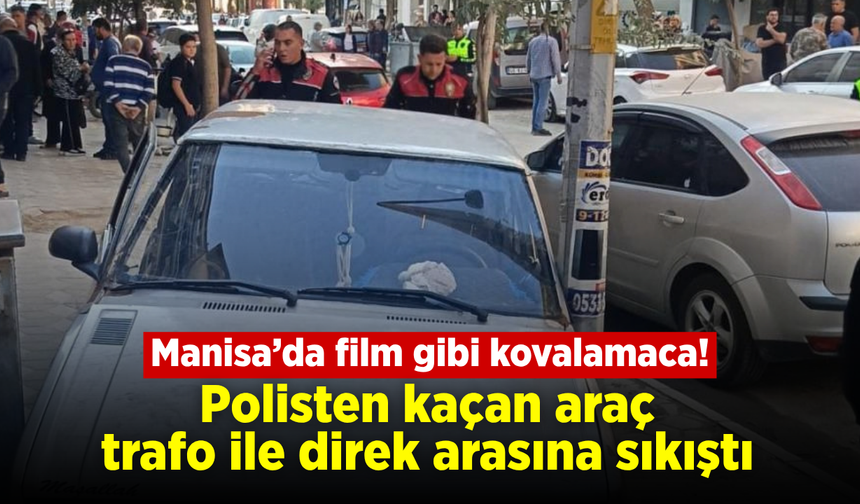 Manisa'da polisten kaçan araç trafo ile direk arasına sıkıştı