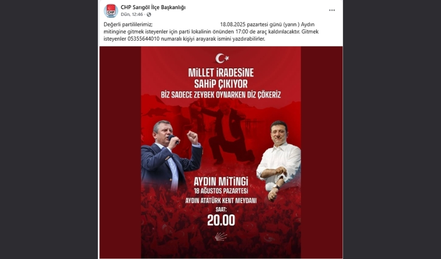 Özgür Özel'de Aydın'da Miting Düzenleyecek! Sarıgöllülerde Gidiyor 1