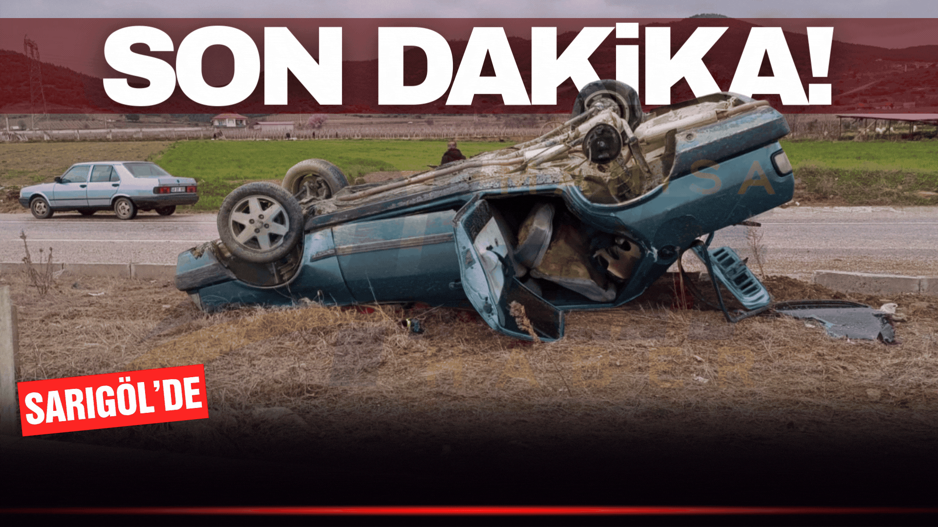 Sarıgöl'de refüje çarpan otomobil takla attı