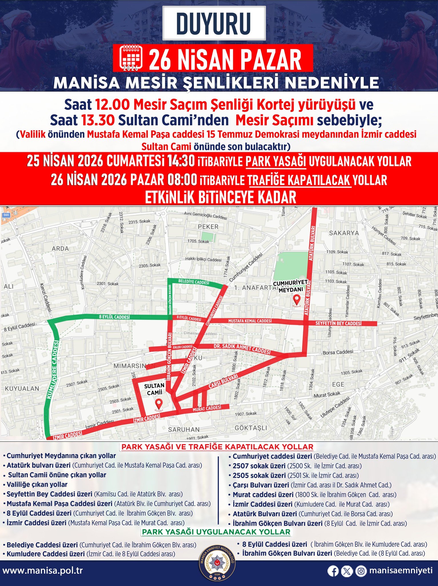 Manisalılar dikkat: Bu yollar trafiğe kapatılacak!