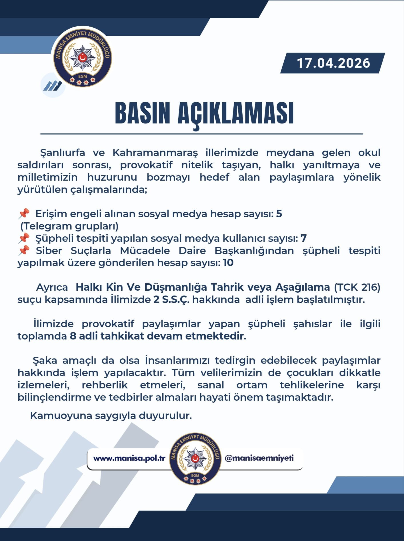 MANİSA'DA PROVOKATİF SOSYAL MEDYA PAYLAŞIMLARINA OPERASYON-1.1