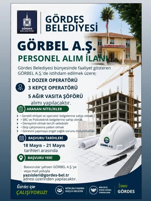 Gördes Belediyesi 10 Personel Alımı Yapacak! İşte Başvuru Şartları ve Detaylar