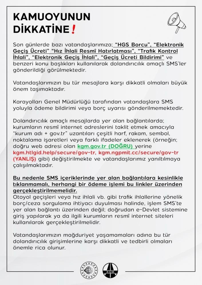 KGM’den kritik uyarı: 