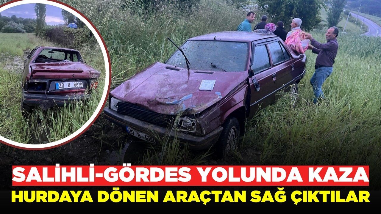 Salihli-Gördes yolunda kaza: Araç hurdaya döndü!