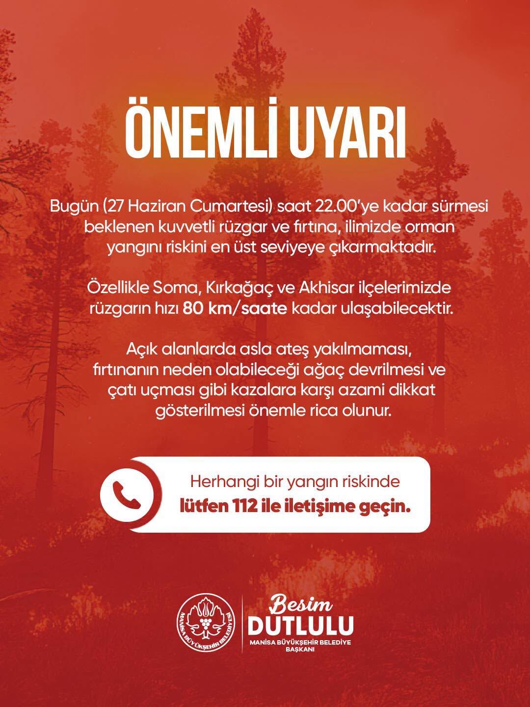 Büyükşehir’den uyarı: Manisa’da yangın riski en üst seviyede